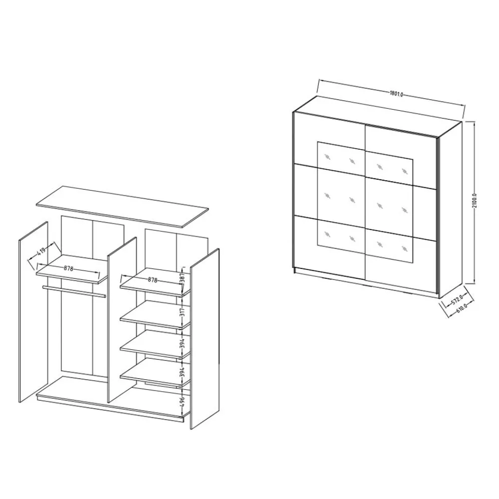 Outlet 180 cm Schwebetuerenschrank Mezzo Jugendkleiderschrank|Schiebetürenschränke