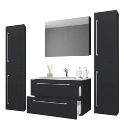 Outlet Bad Set 4-teilig schwarz Bonsai Badmöbel Sets