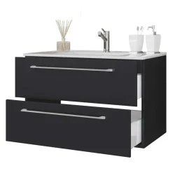 Outlet Bad Set 4-teilig schwarz Bonsai Badmöbel Sets