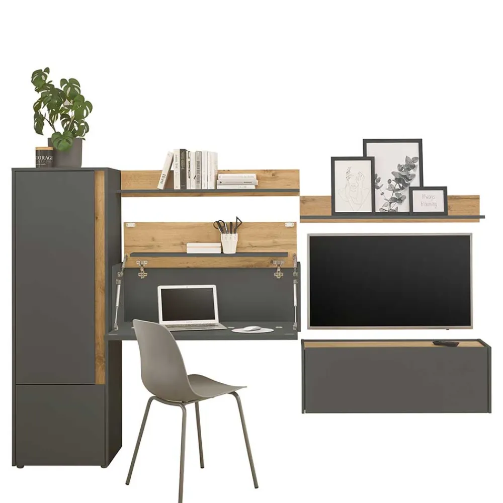 Outlet Design Wohnwand mit Schreibtisch Uzniana Moderne Wohnwände|Wohnwand 250 Cm