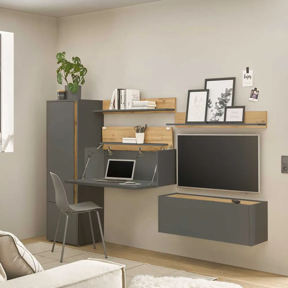 Outlet Design Wohnwand mit Schreibtisch Uzniana Moderne Wohnwände|Wohnwand 250 Cm