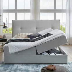 Hellgraues Boxbett Valpara Funktionsbetten|Schubkastenbetten