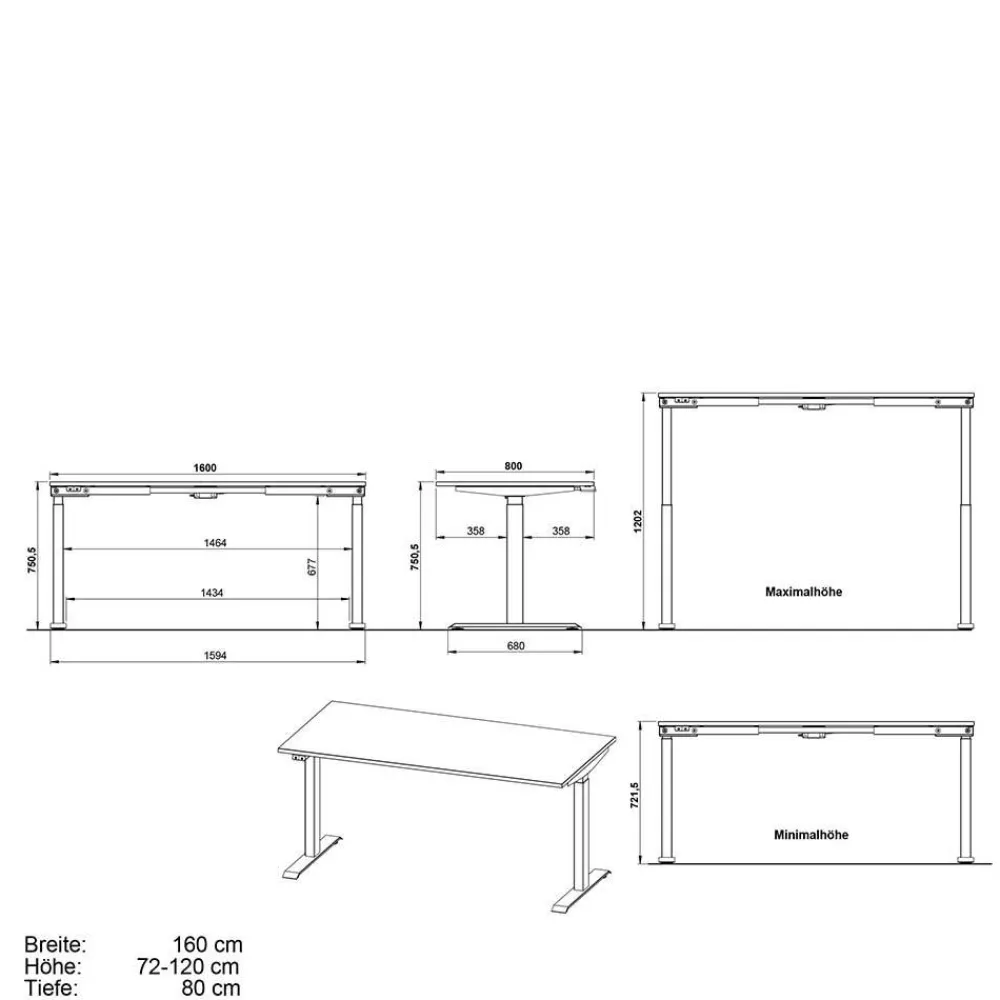 Höhenverstellbarer Schreibtisch Abby*Pharao24 New