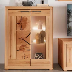 Outlet Highboard Vitrine Olmedo Massivholzmöbel|Wohnzimmerschrank
