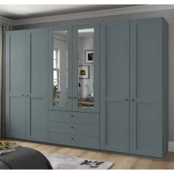 New Kleiderschrank graugrün Landhaus Forjan Drehtürenschränke|Kleiderschränke