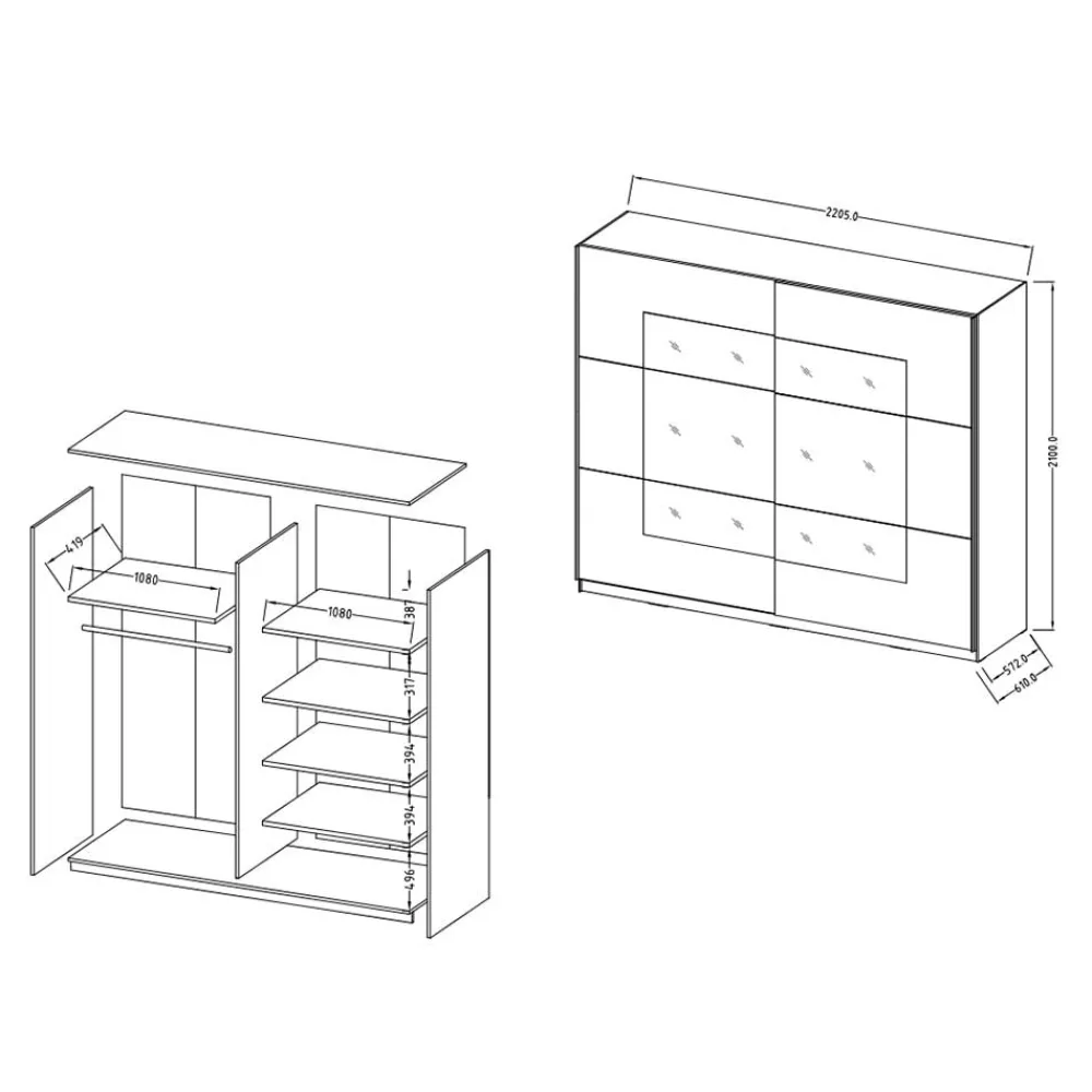 Kleiderschrank Schwebetüren Susianna*Pharao24 Clearance