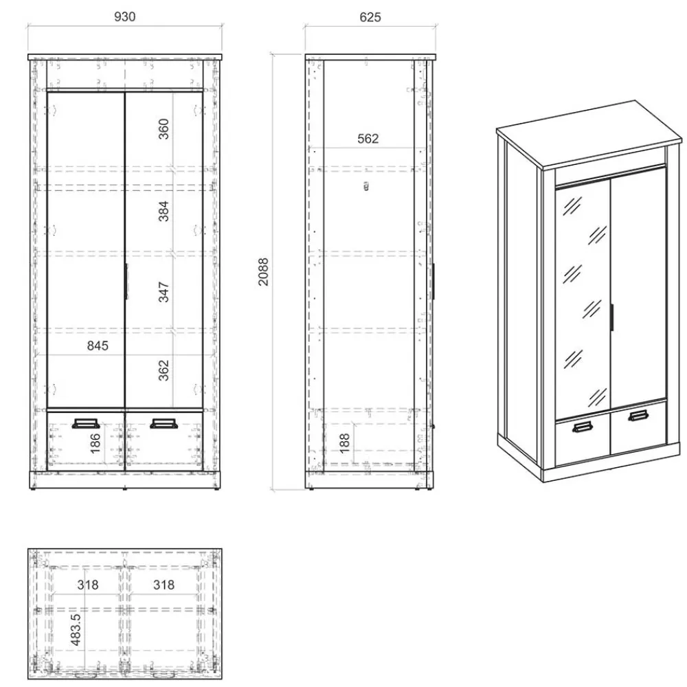 Outlet Landhaus Kleiderschrank Dionada Drehtürenschränke|Kleiderschränke