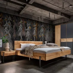 Massivholz Bett mit Nachtkonsole Scoddo*Pharao24