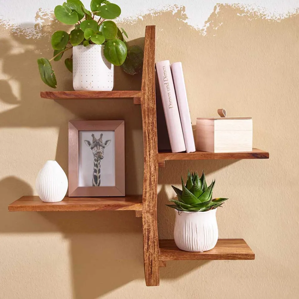 Outlet Massivholz Sheesham Regal Ulma Hängeregale|Wohnzimmerregale