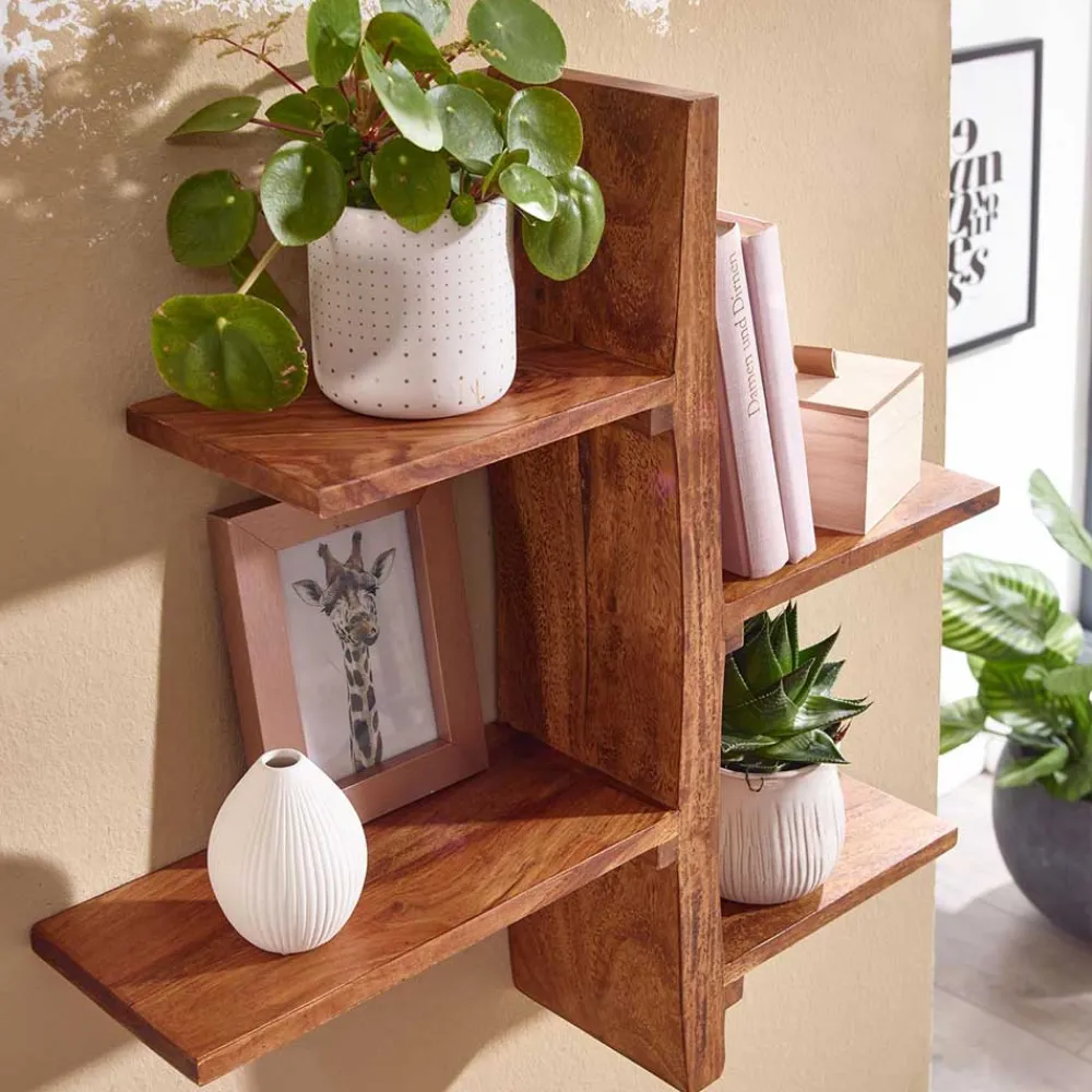 Outlet Massivholz Sheesham Regal Ulma Hängeregale|Wohnzimmerregale