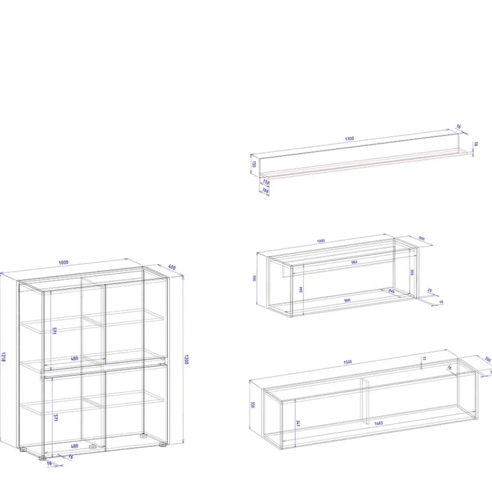 Outlet Moebelset mit Schreibplatz Uzniana Moderne Wohnwände|Wohnwand 350 Cm