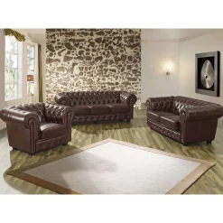 Sale Polstergarnitur Leder braun Wengton Tischgruppen|Essgruppe