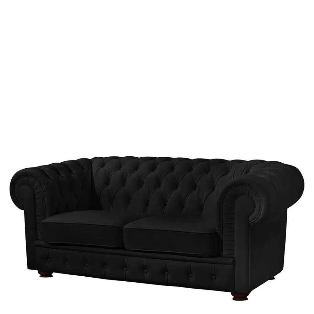 Schwarzes Chesterfield Ledersofa Vinzenzo Polstermöbel|Wohnzimmercouch