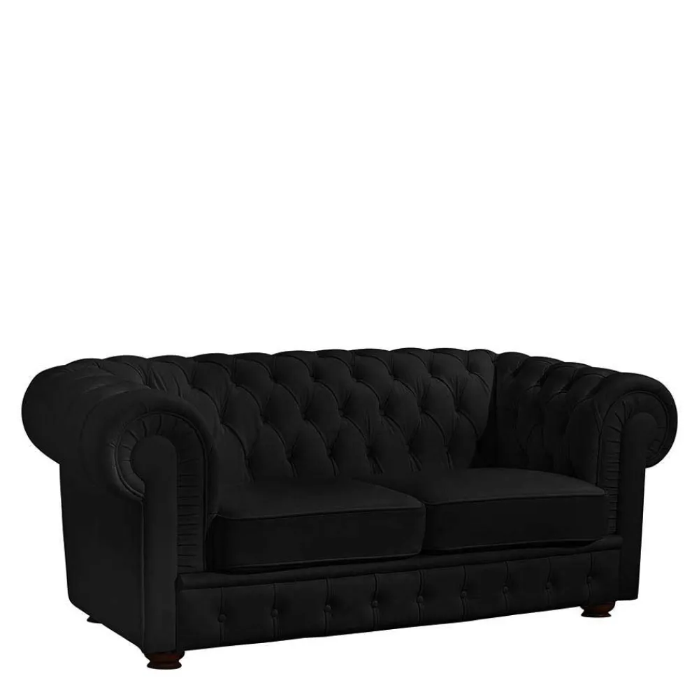Schwarzes Chesterfield Ledersofa Vinzenzo Polstermöbel|Wohnzimmercouch