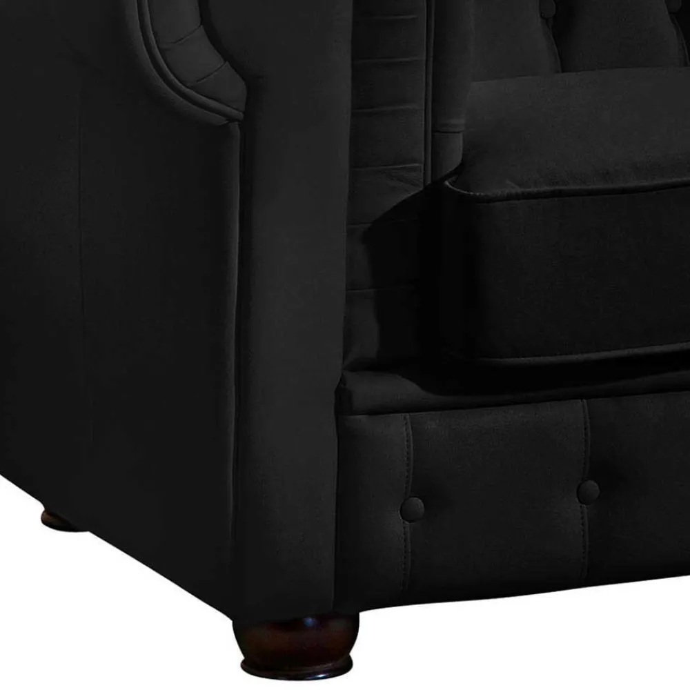 Schwarzes Chesterfield Ledersofa Vinzenzo Polstermöbel|Wohnzimmercouch