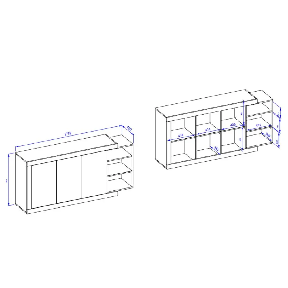 Hot Sideboard mit Regal Prismo Küchenkommode|Esszimmerkommoden