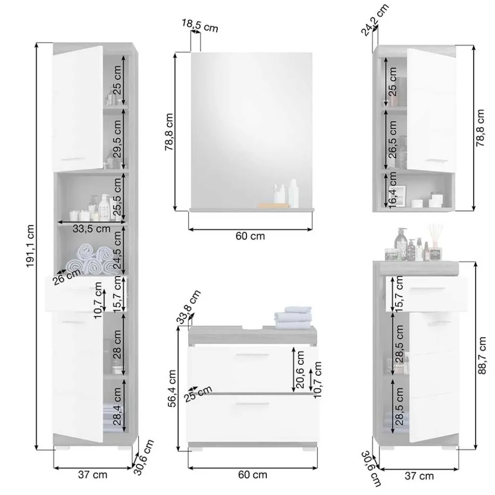 Best 5-teiliges Badezimmermöbel Set Hayoran Badmöbel Sets