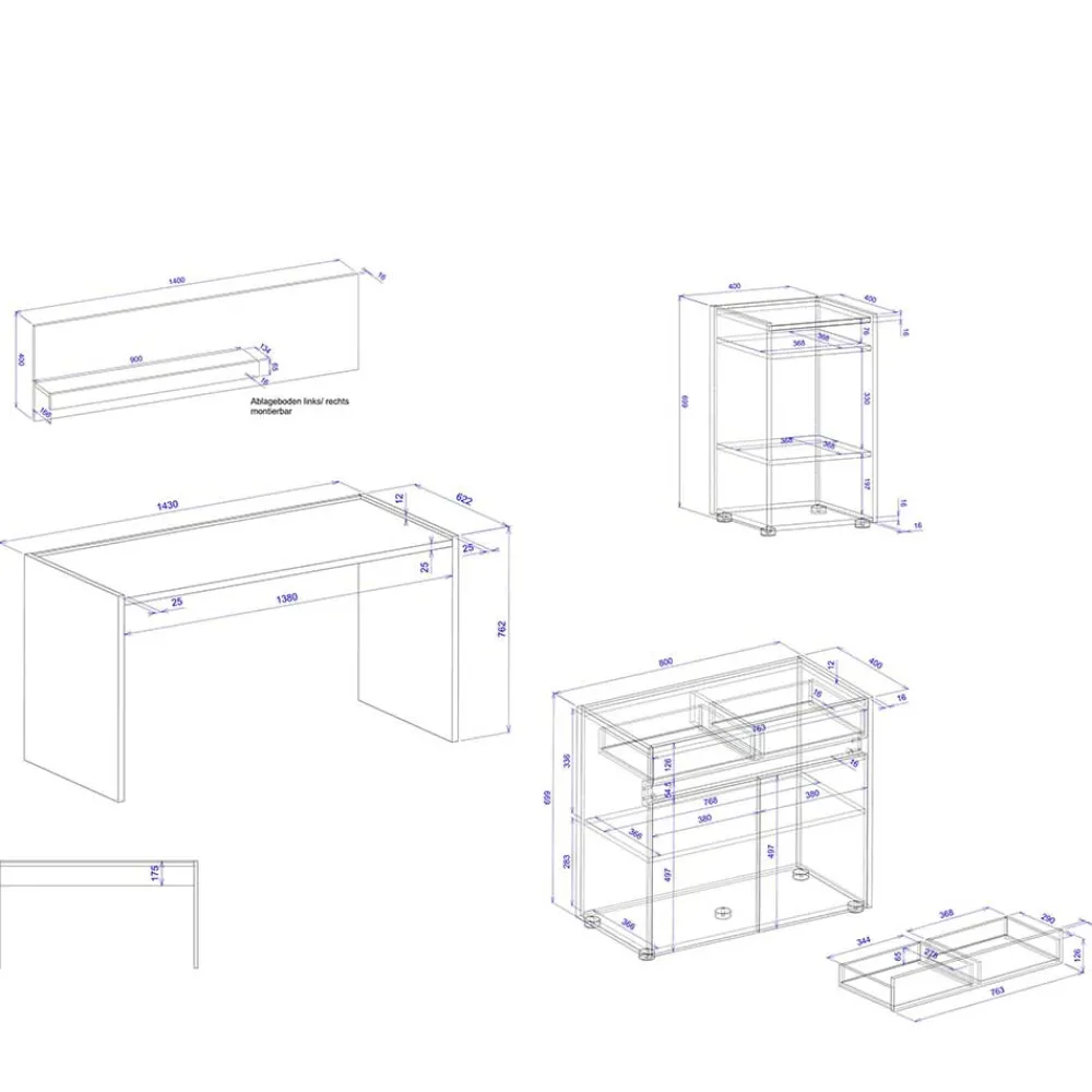 Hot 4-teiliges Büromöbel Set Rascian Büromöbel Sets