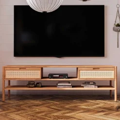 Hot TV Lowboard mit Rattan Artjes Massivholz Tv Möbel|Fernsehtische