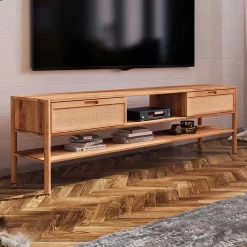 Hot TV Lowboard mit Rattan Artjes Massivholz Tv Möbel|Fernsehtische