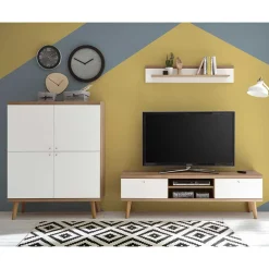 Best TV Wohnwand Levanca Wohnwand 250 Cm|Massivholz Wohnwände