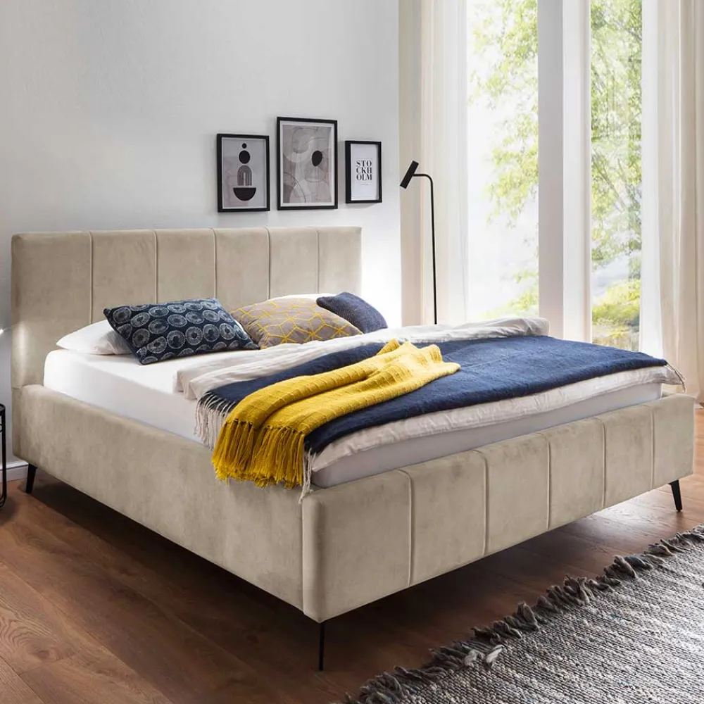 Best Velours Polsterbett Beige Sonna Doppelbetten|Funktionsbetten
