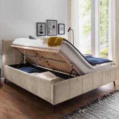 Best Velours Polsterbett Beige Sonna Doppelbetten|Funktionsbetten