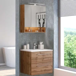 New Waschtisch und LED Spiegelschrank Dolveran Badmöbel Sets