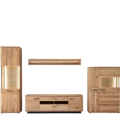 Outlet Wohnzimmer Anbauwand Wupnia Wohnwand 350 Cm|Massivholz Wohnwände