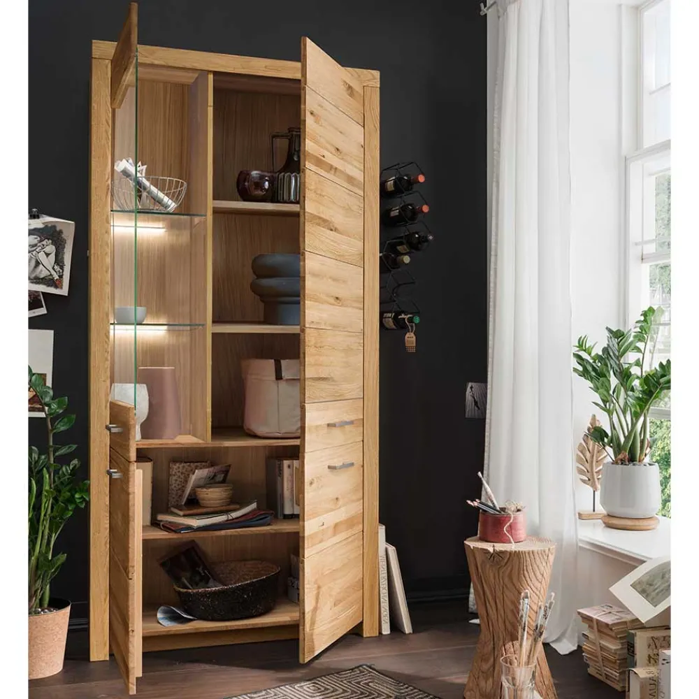 Wohnzimmer Vitrinenschrank Divrina Massivholzmöbel|Wohnzimmerschrank