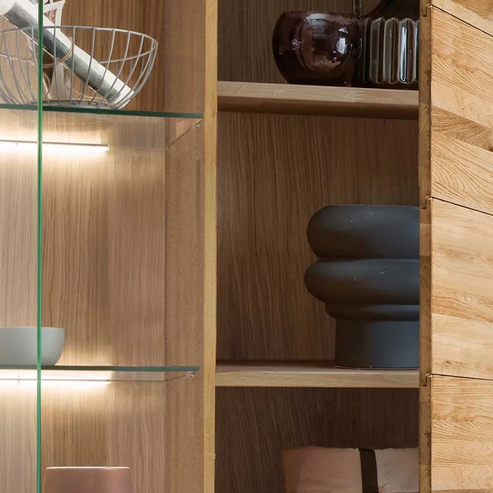 Wohnzimmer Vitrinenschrank Divrina Massivholzmöbel|Wohnzimmerschrank