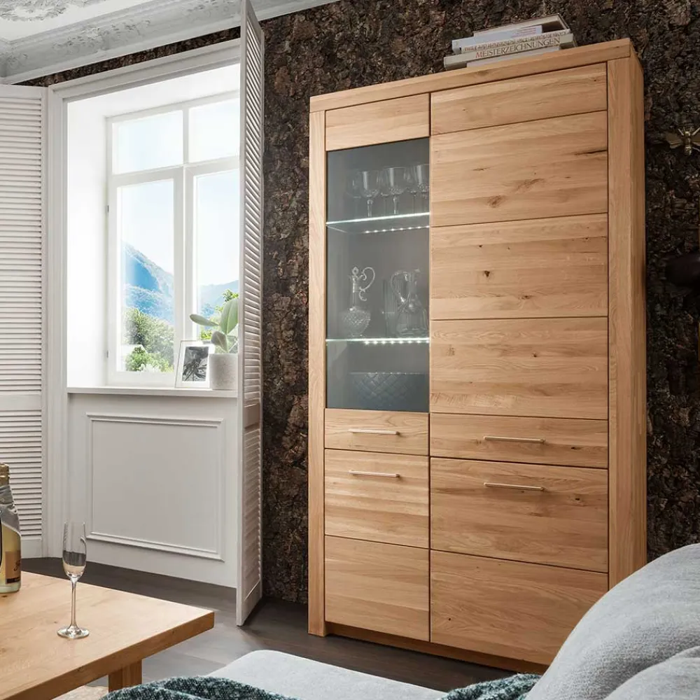 Wohnzimmer Vitrinenschrank Divrina Massivholzmöbel|Wohnzimmerschrank