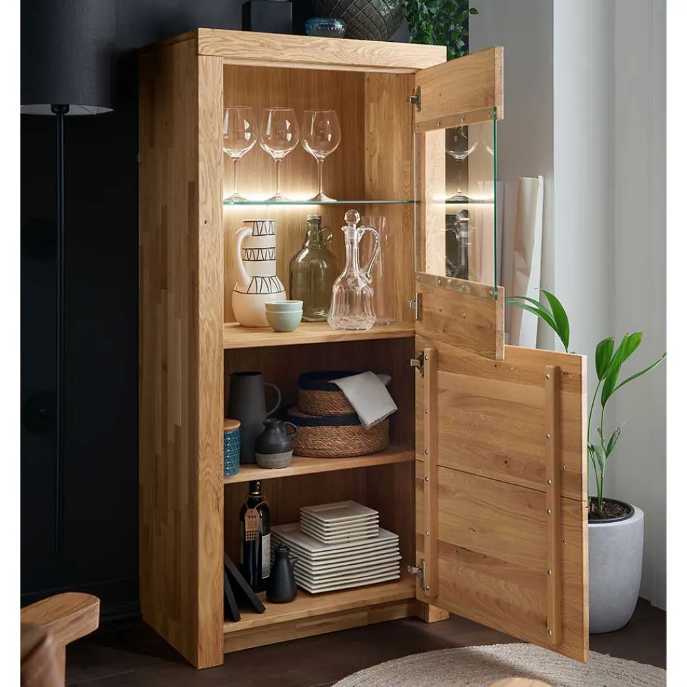 New Wohnzimmervitrine Wildeiche Divrina Massivholzmöbel|Vitrinenschrank